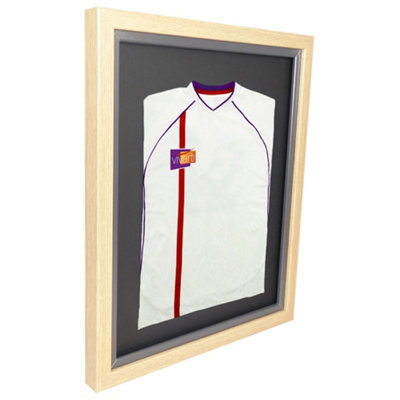 Vivarti DIY Sports Shirt Display Standard Oak Frame 40 x 50cm Silver Inner Frame, Black Backing Card