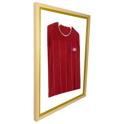 Vivarti DIY Sports Shirt Display Standard Oak Frame 50 x 70cm Gold Inner Frame, White Backing Card