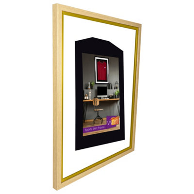 Vivarti DIY Sports Shirt Display Standard Oak Frame 50 x 70cm Gold Inner Frame, White Backing Card