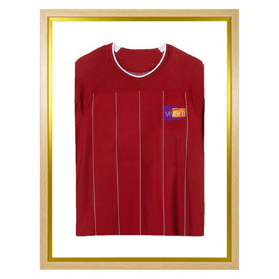 Vivarti DIY Sports Shirt Display Standard Oak Frame 50 x 70cm Gold Inner Frame, White Backing Card