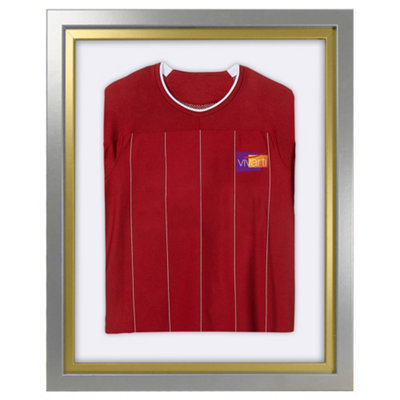 Vivarti DIY Sports Shirt Display Standard Silver Frame 40 x 50cm Gold Inner Frame, White Backing Card