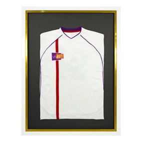 Vivarti DIY Sports Shirt Display Standard White Frame 50 x 70cm Gold Inner Frame, Black Backing Card