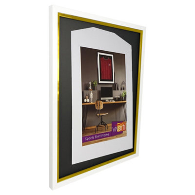 Vivarti DIY Sports Shirt Display Standard White Frame 60 X 80cm Gold Inner Frame, Black Backing Card