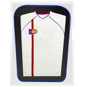 Vivarti DIY Tapered 3D Double Mounted Sports Shirt Display White Frame 40 x 50cm White/Blue Mount,Black Backing Card