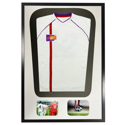 Vivarti DIY Tapered 3D Mounted+ Double Aperture Sports Shirt Display Black Frame 59.4 x 84cm White Mount,Black Backing Card