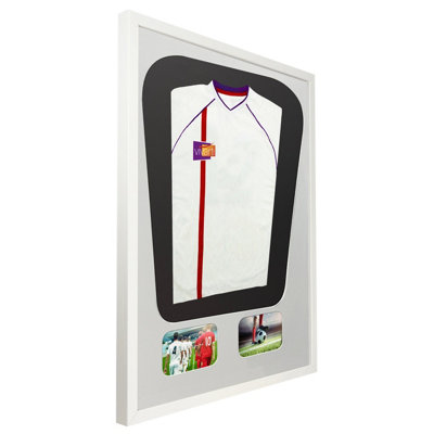 Vivarti DIY Tapered 3D Mounted+ Double Aperture Sports Shirt Display Gloss White Frame 61 x 91.5cm White Mount,Black Backing Card