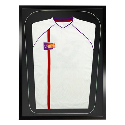 Vivarti DIY Junior 3D Gemonteerd Dubbel Diafragma Sport Shirt Display Frame voor Voetbalshirt, Rugby Shirt, Band T-Shirt Schaduwdoos - A1 59,4 x 84 cm - Zwart Frame, Zilveren Mount, Zwarte Backing