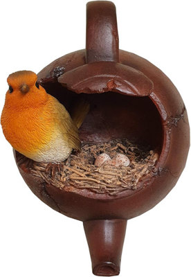 Vivd Arts Hanging Robins Nest in a Teapot Garden Decoration