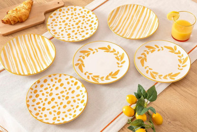 Vivense Ceramic Dessert Plates Set of 6 21 cm Amarillo Yellow Mix Pattern