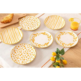 Vivense Ceramic Dessert Plates Set of 6 21 cm Amarillo Yellow Mix Pattern