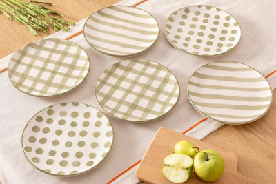 Vivense Ceramic Dessert Plates Set of 6 21 cm Verde Mix Pattern