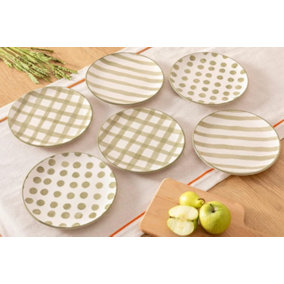 Vivense Ceramic Dessert Plates Set of 6 21 cm Verde Mix Pattern