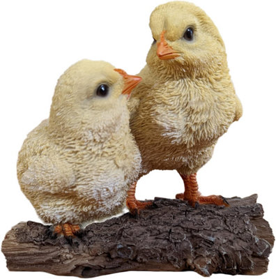 Vivid Arts Playful Baby Chicks on Log Garden Ornament