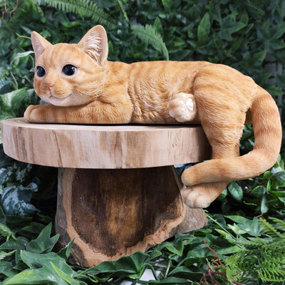 Vivid Arts Real Life Small Laying Ginger Cat Garden Ornament