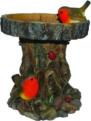 Vivid Arts Tree Trunk Bird Feeder with Robins Garden Decoration