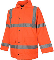 VizWear 2XL Orange High Visibility 300D Quilted Waterproof 3/4 Length Parka Coat