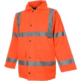 VizWear 2XL Orange High Visibility 300D Quilted Waterproof 3/4 Length Parka Coat