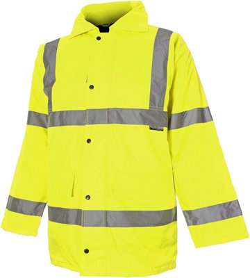 VizWear 3XL Yellow High Visibility 300D Quilted Waterproof 3/4 Length Parka Coat