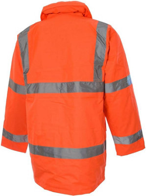 VizWear 4XL Orange High Visibility 300D Quilted Waterproof 3/4 Length Parka Coat