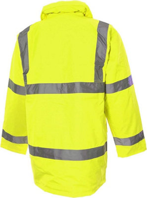 VizWear 4XL Yellow High Visibility 300D Quilted Waterproof 3/4 Length Parka Coat