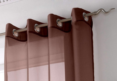 Voile Ring Top Curtain Panel 150cm x 137cm Chocolate