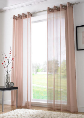Voile Ring Top Curtain Panel 150cm x 137cm Coffee