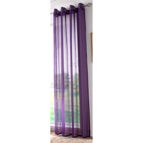 Voile Ring Top Curtain Panel 150cm x 137cm Purple