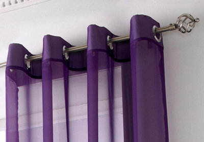 Voile Ring Top Curtain Panel 150cm x 137cm Purple