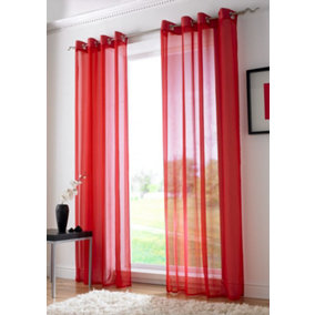 Voile Ring Top Curtain Panel 150cm x 137cm Red