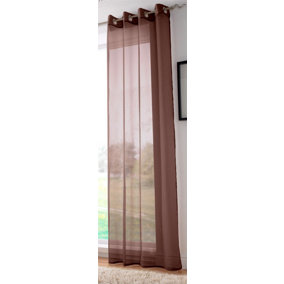 Voile Ring Top Curtain Panel 150cm x 274cm Chocolate