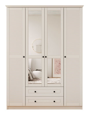 VOLET 4 Door 2 Drawer Mirrored White Wardrobe