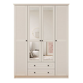 VOLET XL 4 Door 2 Drawer Mirrored White Wardrobe