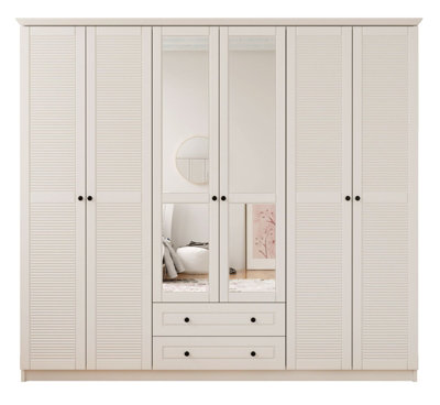 VOLET XL 6 Door 2 Drawer Mirrored White Wardrobe