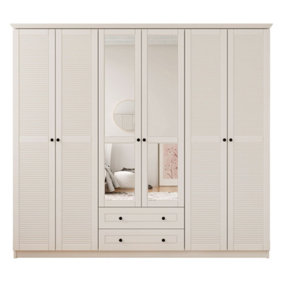 VOLET XL 6 Door 2 Drawer Mirrored White Wardrobe