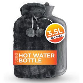 volila 3.5L Large Hot Water Bottle - Grey Soft Covered Hot Water Bottle, XXL 1 Pack Hot Water Bag with Faux Fur Cover - Wonderful