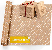 volila Kraft Wrapping Paper - 15M x 43CM Premium Gift Wrapping Paper Roll Polkadots Patterned with Strings - Brown Paper Roll for