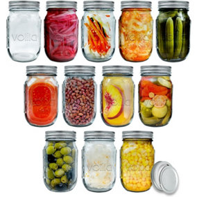 volila Mason Jar - 12 Pack Leakproof Mason Jars with Lids 500ml for Salad Jars, Overnight Oats Jar or Pickling Jars with Lids - 2-