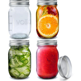 volila Mason Jar - 4 Pack Leakproof Mason Jars with Lids 500ml for Salad Jars, Overnight Oats Jar or Pickling Jars with Lids - Reg