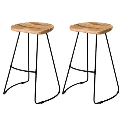 Volt Round Saddle Seat Natural Solid Wood Bar Stools Set of 2 - 73.75 cm