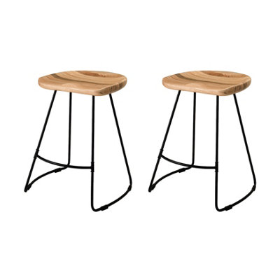 Volt Round Saddle Seat Natural Solid Wood Counter Stools Set of 2 - 61 cm