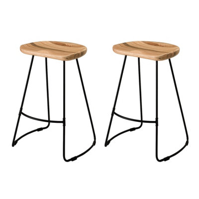 Volt Round Saddle Seat Natural Solid Wood Counter Stools Set of 2 - 66 cm