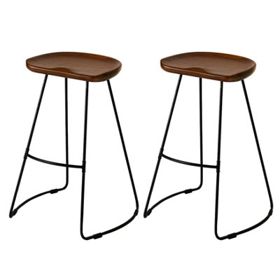 Volt Round Saddle Seat Walnut Solid Wood Bar Stools Set of 2 - 73.75 cm