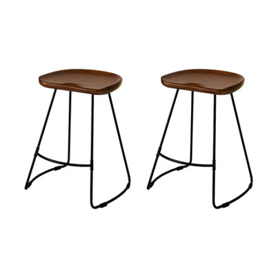 Volt Round Saddle Seat Walnut Solid Wood Counter Stools Set of 2 - 61 cm
