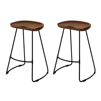 Volt Round Saddle Seat Walnut Solid Wood Counter Stools Set of 2 - 66 cm