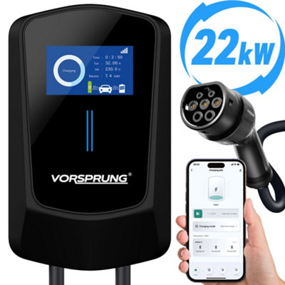 VoltRider Pro (22kW) - Ultra Fast Smart EV Charger with LCD Display - 5-Metre Type 2 - (32A/22kW)
