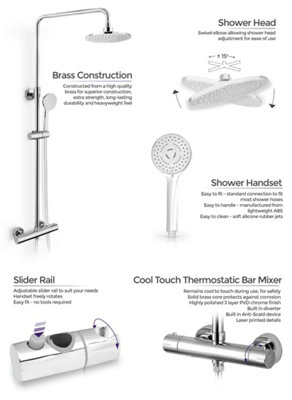 Volvic Exposed Mixer Shower Cool Touch Thermostatic Bar with Riser Rail - 3