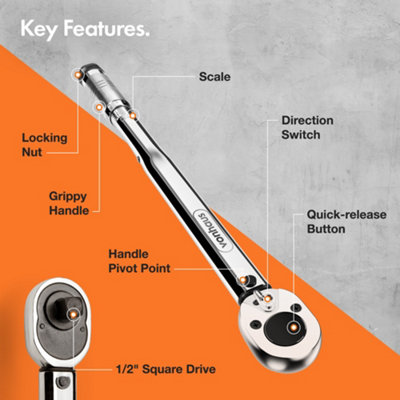 VonHaus 1/2 Torque Wrench with 3/8 Reducer and Extension Bar