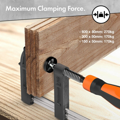 VonHaus 13pcs Wood Clamps Quick Grip - Heavy Duty F Clamps for Woodwork with Soft Grip - Quick Slide Woodworking Clamps