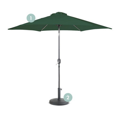 VonHaus 2.7M Parasol with Base, Hand Crank & Tilt Function, UV30+ Protection, Air Vent, Powder Coated Steel Frame
