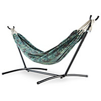 VonHaus 2 Person Hammock with Frame,  Palm Leaf Printed Hammock with Steel Metal Frame for Outdoor, Garden & Patio